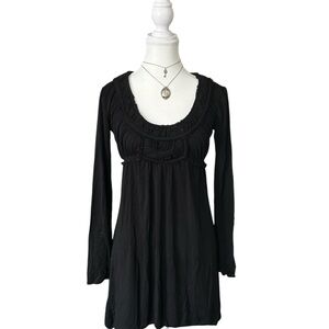 Y2K “Max Studio” Black Ruched Neckline Long Sleeve Tunic or Mini Dress